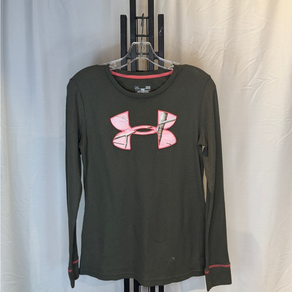 Under Armour Olive Long Sleeve Tee with Pink Logo